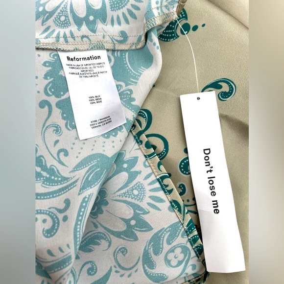 Reformation Frankies silk dress in sage border NWT US10 - Picture 5 of 6